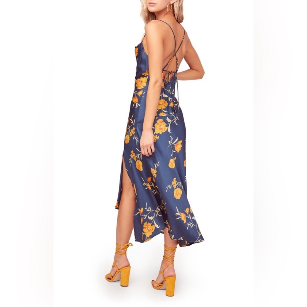Astr Navy Floral Midi Slip Dress with Yellow Blooms - Picture 4 of 14